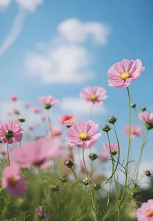 春夏蓝天白云花草绚丽摄影海报素材背景