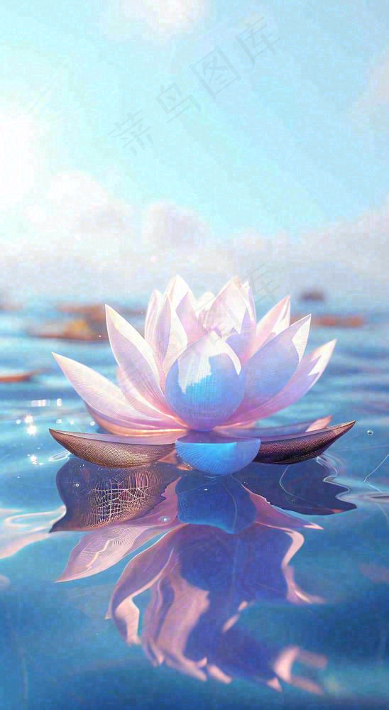 夏日光照莲花蓝色阳光温馨水面，夏至小暑大暑