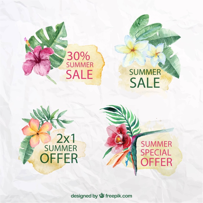 免抠花卉夏季促销标签