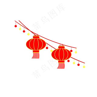 中国风 手绘 卡通元素 传统 复古红 灯笼装饰 PNG 免抠 