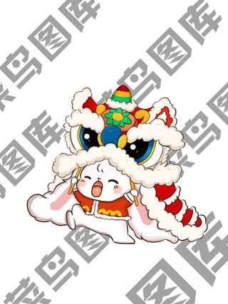 舞狮的兔子中国风春节活动海报设计元素