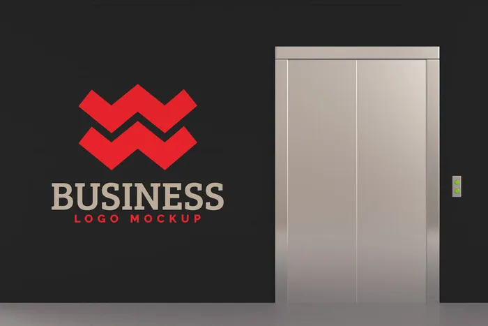 电梯门背景logo样机模板psd模版下载