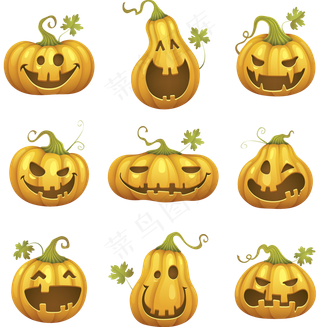 万圣节节日卡通素材南瓜表情合集
