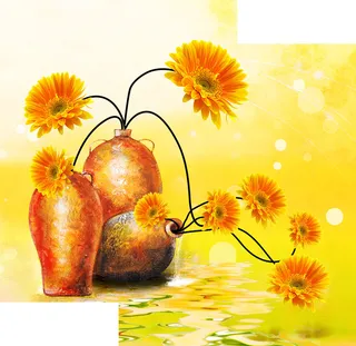 欧式菊花花瓶黄色装饰画