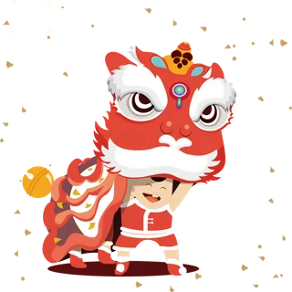 舞狮子卡通红色