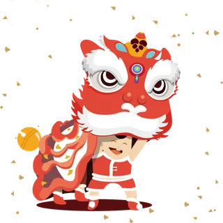 舞狮子卡通红色