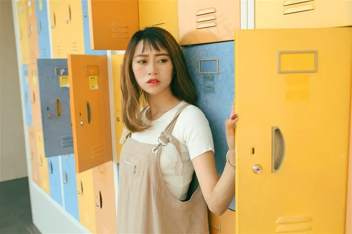 保管箱旁边的少女写真
