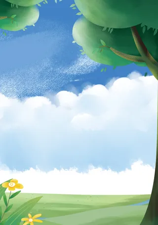 蓝天白云草地背景墙