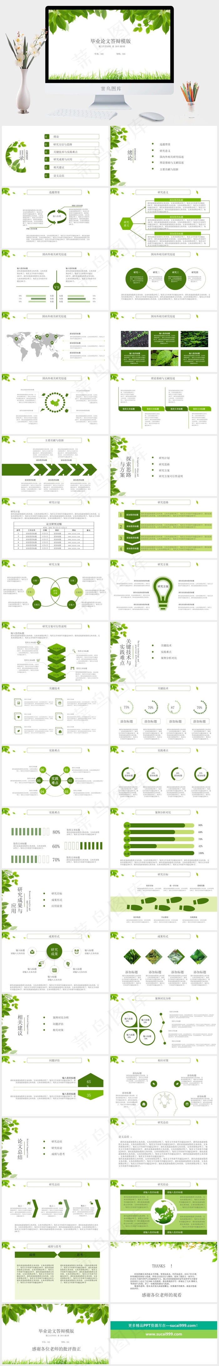 绿色教育毕业论文答辩PPT模版