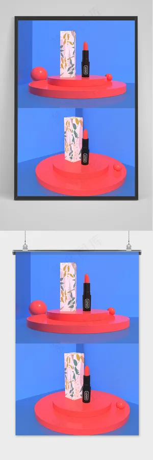 唯美国潮风中式口红唇膏智能贴图样机