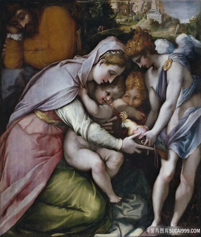 母子人物人群油画图片