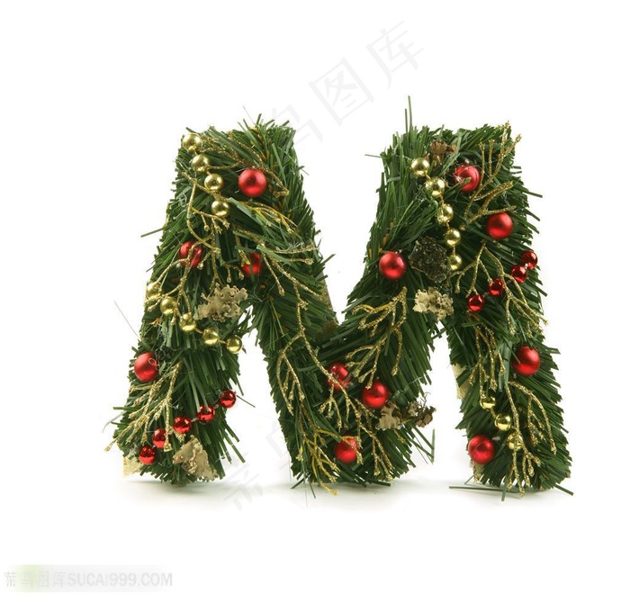 松枝与圣诞球组成的字母M