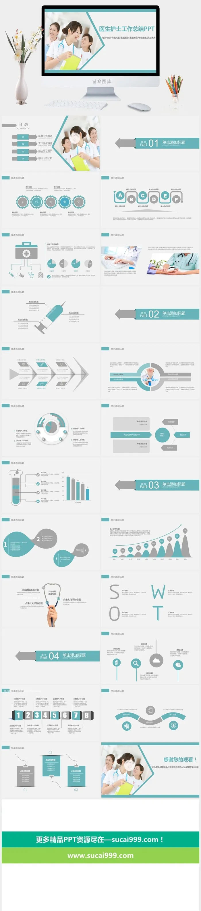 医生护士工作总结PPT模板