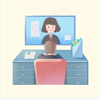 卡通人物无接触面试线上招聘