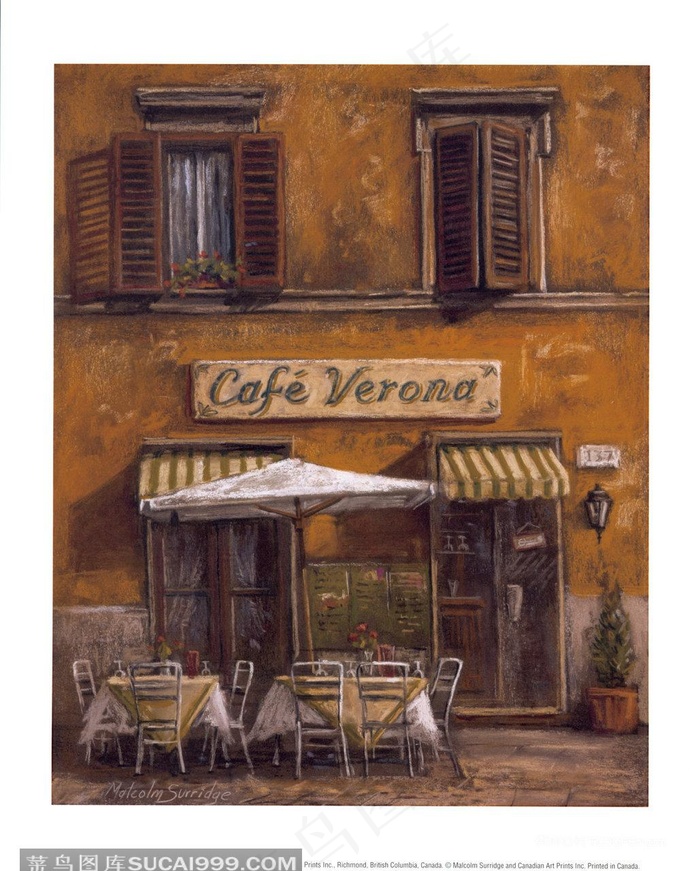 咖啡店街角油画风景画