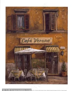 咖啡店街角油画风景画