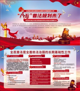 红色中国风党建八五普法规划法律宣传展板