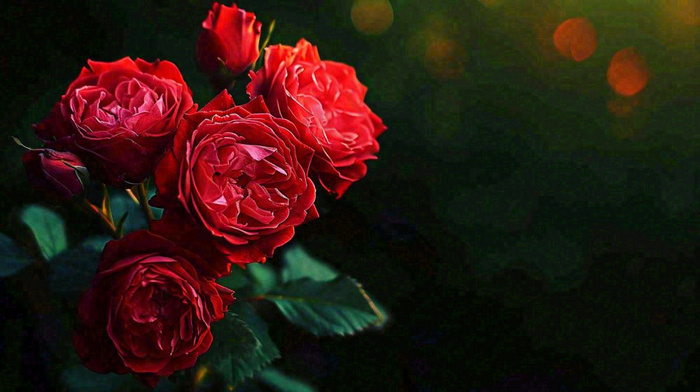 红玫瑰鲜花艳丽，花朵暗黑摄影图(1456x816)