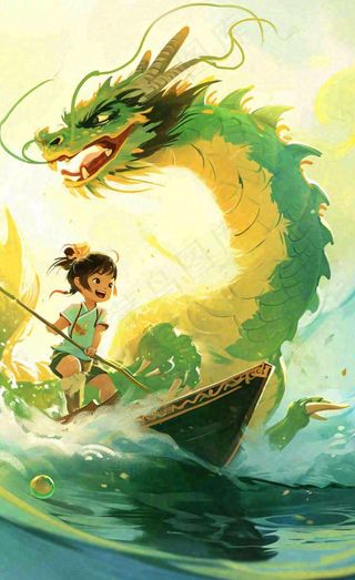 海上船只传说龙怪兽古风插画手绘