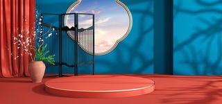 中国风国潮电商促销首页海报C4D背景图3D场景立体设计PSD素材模板