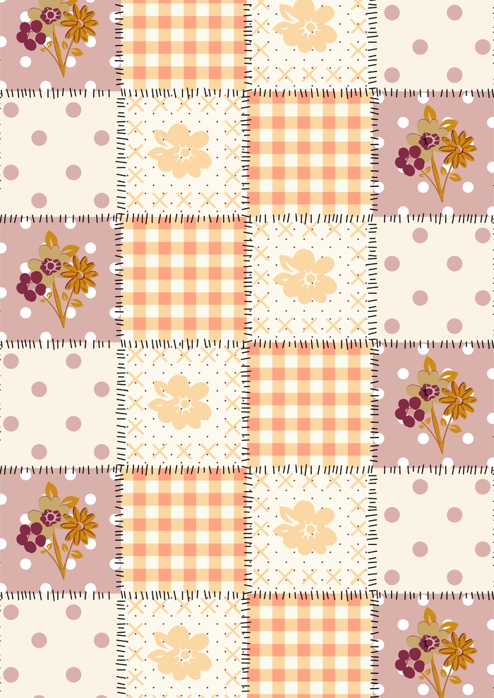 淑女色调小碎花波点格子拼接底纹