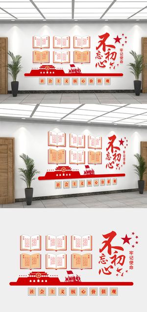 红色大气震撼不忘初心*核心价值观党建文化墙