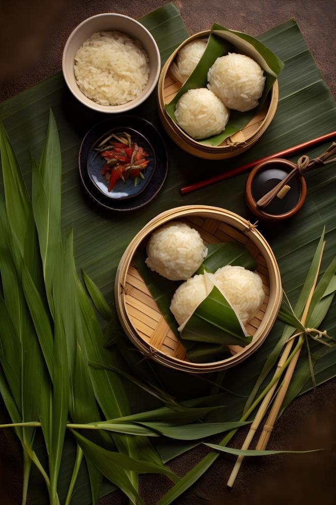 笼屉糕点饭团食物实物场景背景