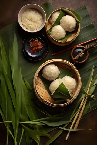 笼屉糕点饭团食物实物场景背景