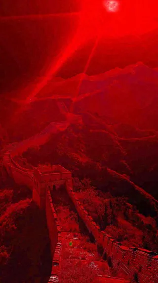 雄伟长城大气红色灯光