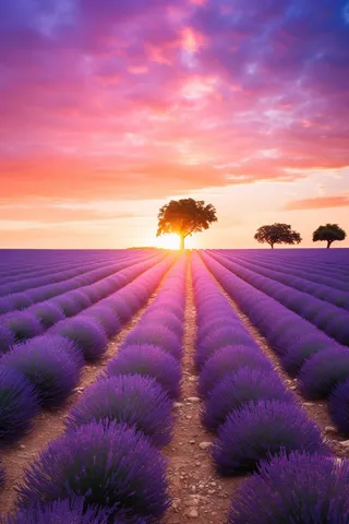 晚霞薰衣草田摄影图