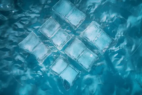 :水中有几块正方形的冰块俯拍 :水中有几块正方形的冰块俯拍