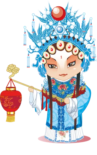 卡通京剧戏剧人物脸谱插画PNG图片 国潮中国风Q版戏剧人物PS素材