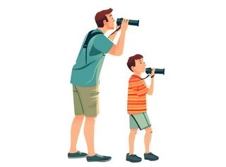 父亲与孩子互动看望远镜