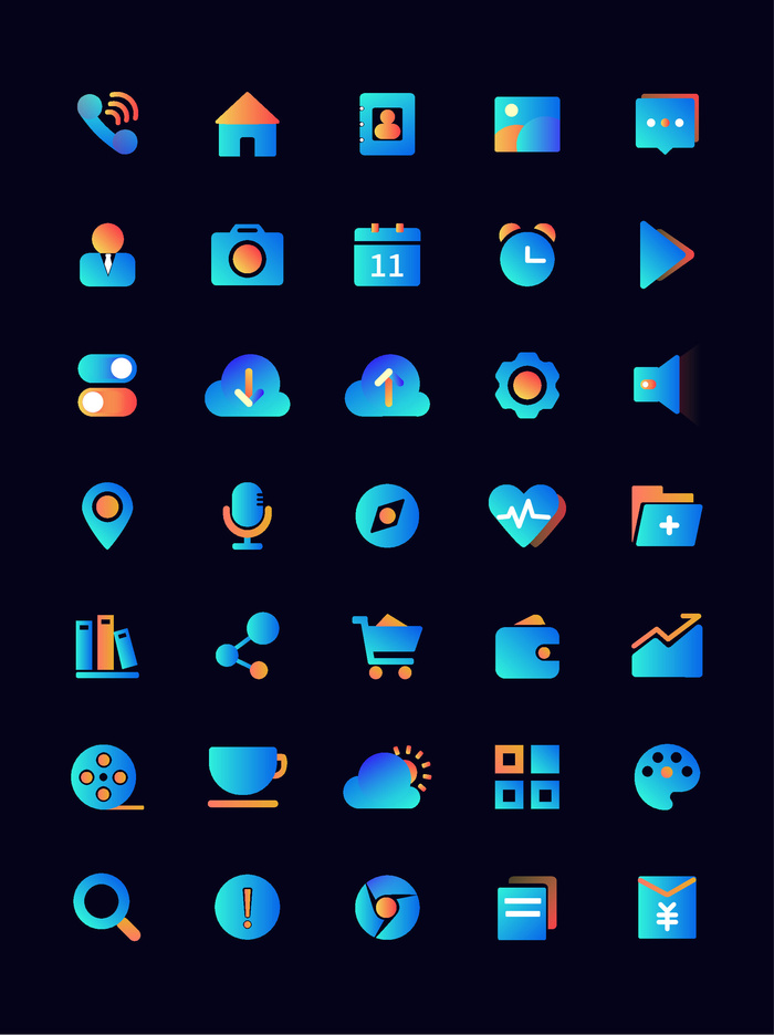 彩色icon手机线性小图标UI素材AI矢量图psd设计源文件app菜单分类