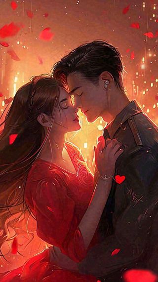 情人节情侣爱情红色爱心玫瑰，亲吻520心形