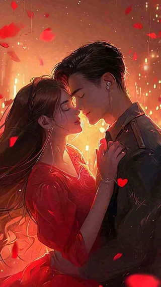 情人节情侣爱情红色爱心玫瑰，亲吻520心形