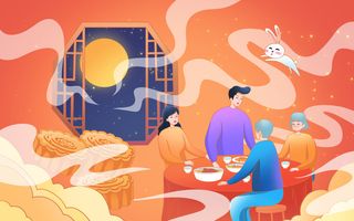 国风国庆中秋节家人团圆素材