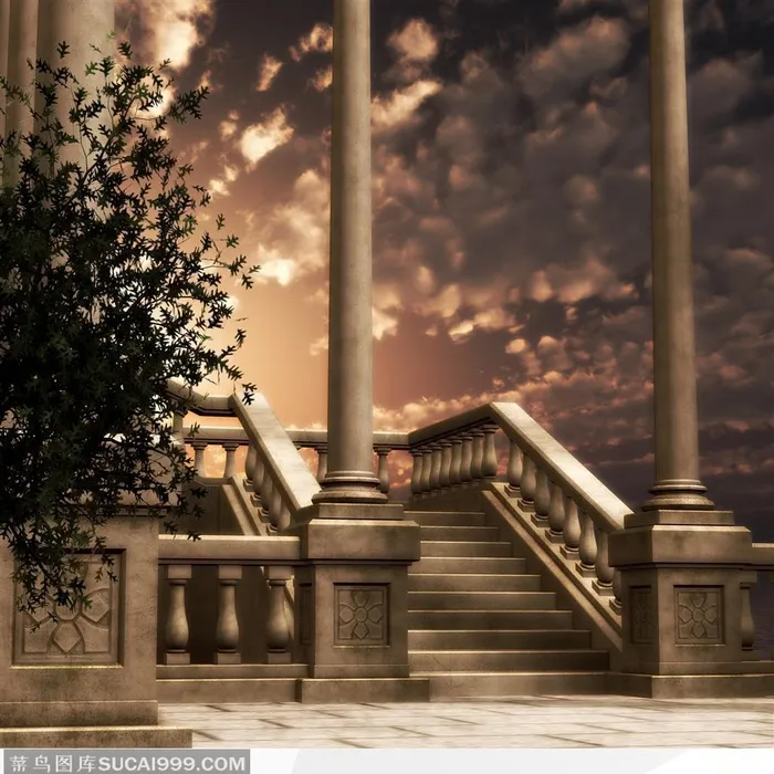 哥特式大理石圆柱建筑背景