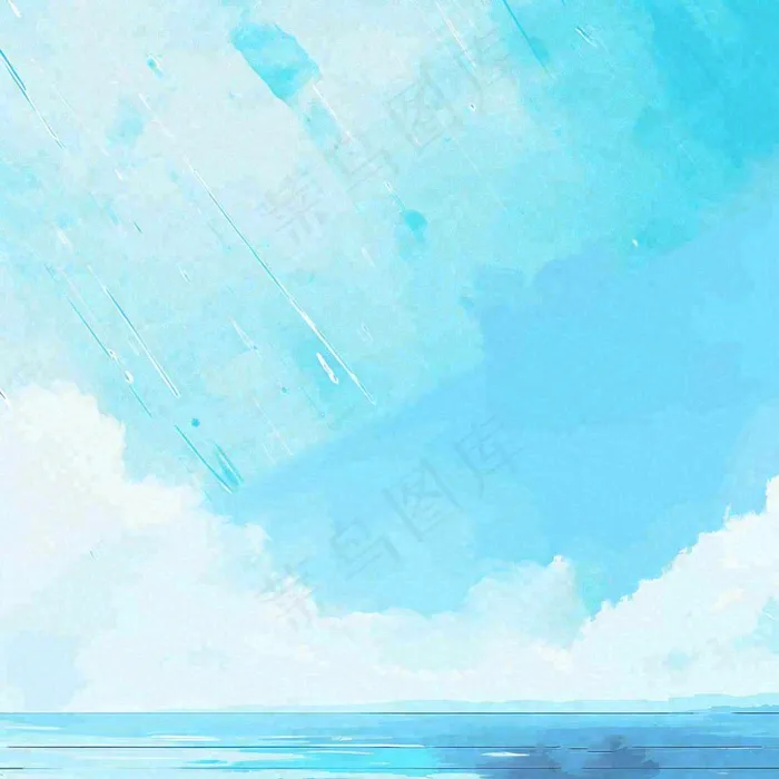 夏天海边蓝天白云水彩画(1024x1024)