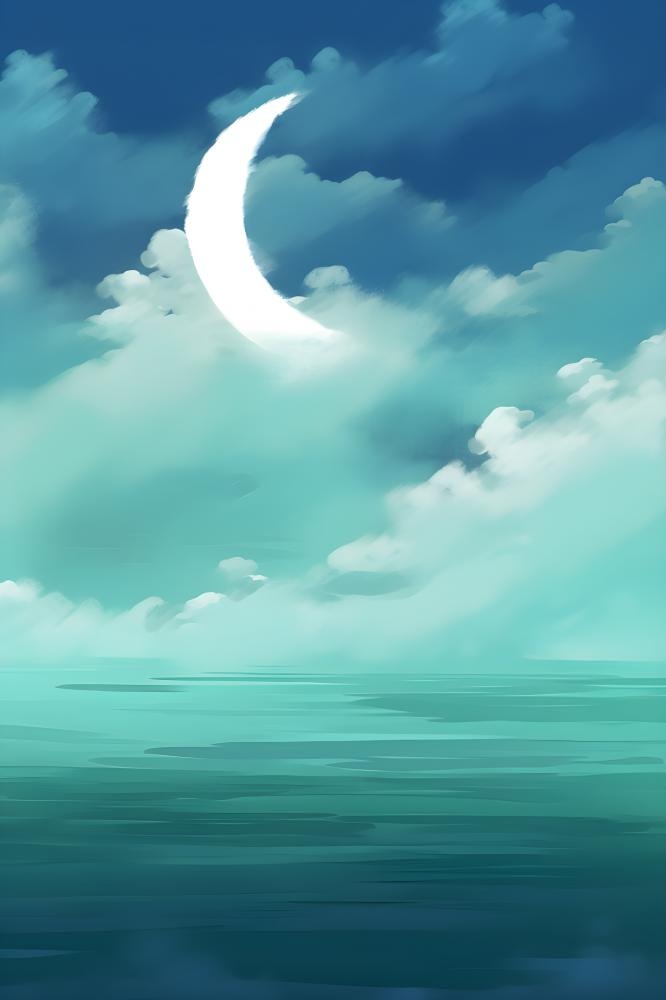 夜晚月亮河边清新意境背景(2400x3600)