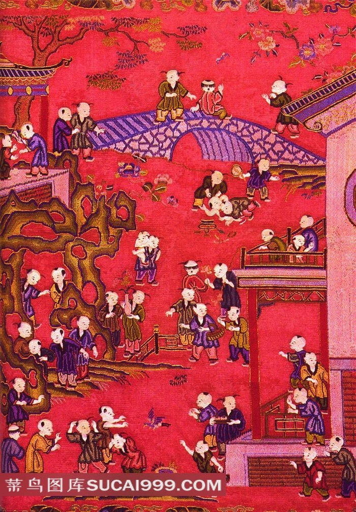 孩童嬉戏图案刺绣艺术