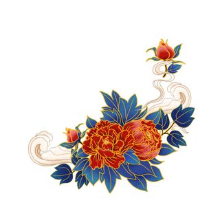 手绘国潮中国风古典牡丹花国花花卉装饰图案PSD设计素材