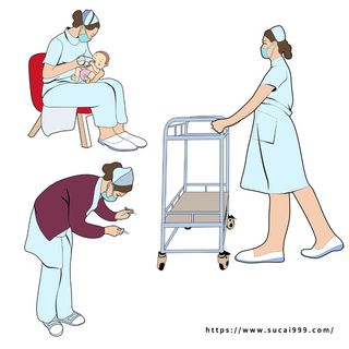 海报展板绿色扁平化工作中的护士人物元素手绘插画