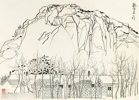 吴冠中手绘线描建筑树木风景画 吴冠中手绘线描建筑树木风景画