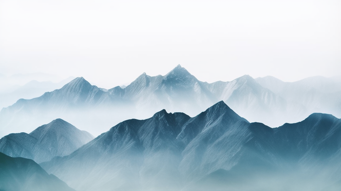 雾气云层遮掩的山脉摄影图