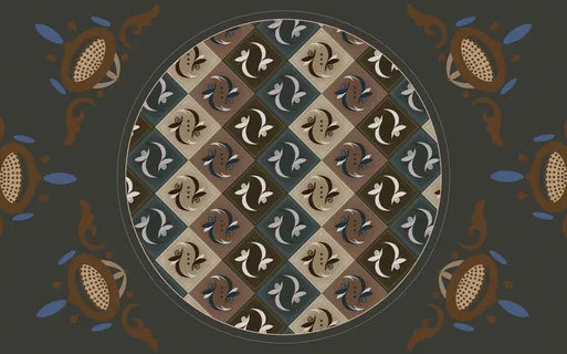 复古中式国潮风敦煌花纹装饰图案花卉藻井肌理圆形边框素材