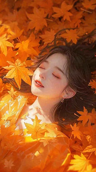 秋天秋季落叶美人，阳光落日秋叶，立秋秋分