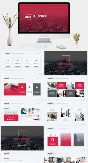欧美风格红色背景工作总结ppt模板预览图