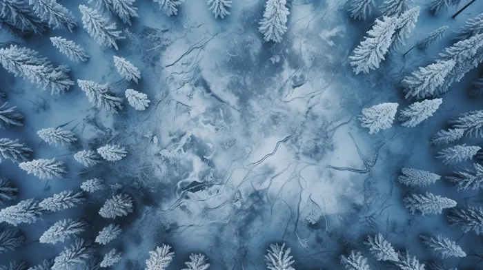 冬季雪景树林俯视鸟瞰摄影图(4368x2448)