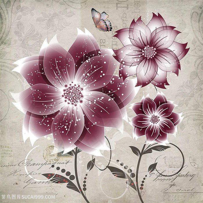 欧式蝴蝶花朵装饰画